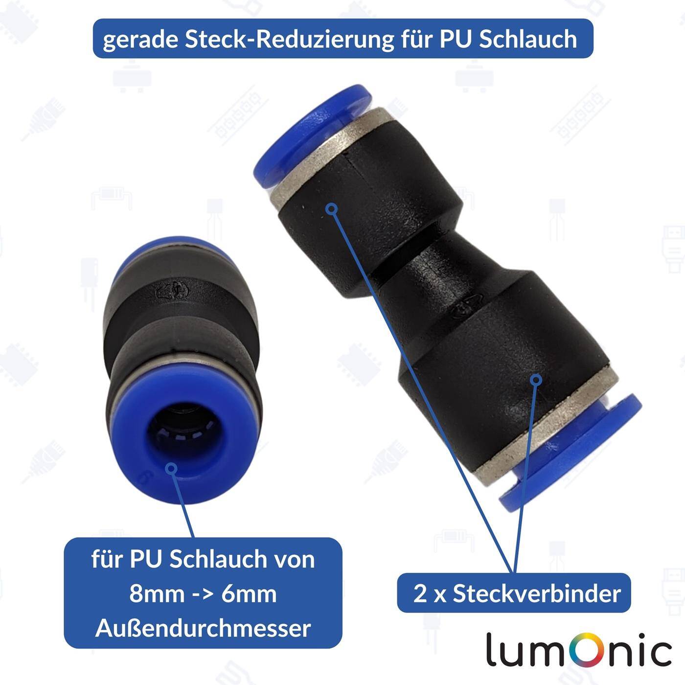 PU Schlauch Steckverbinder Reduzierung 8mm -> 6mm gerade Schnellverschluss Druckluft Reduzierung Schlauchreduzierung Pneumatik & Automatisierung