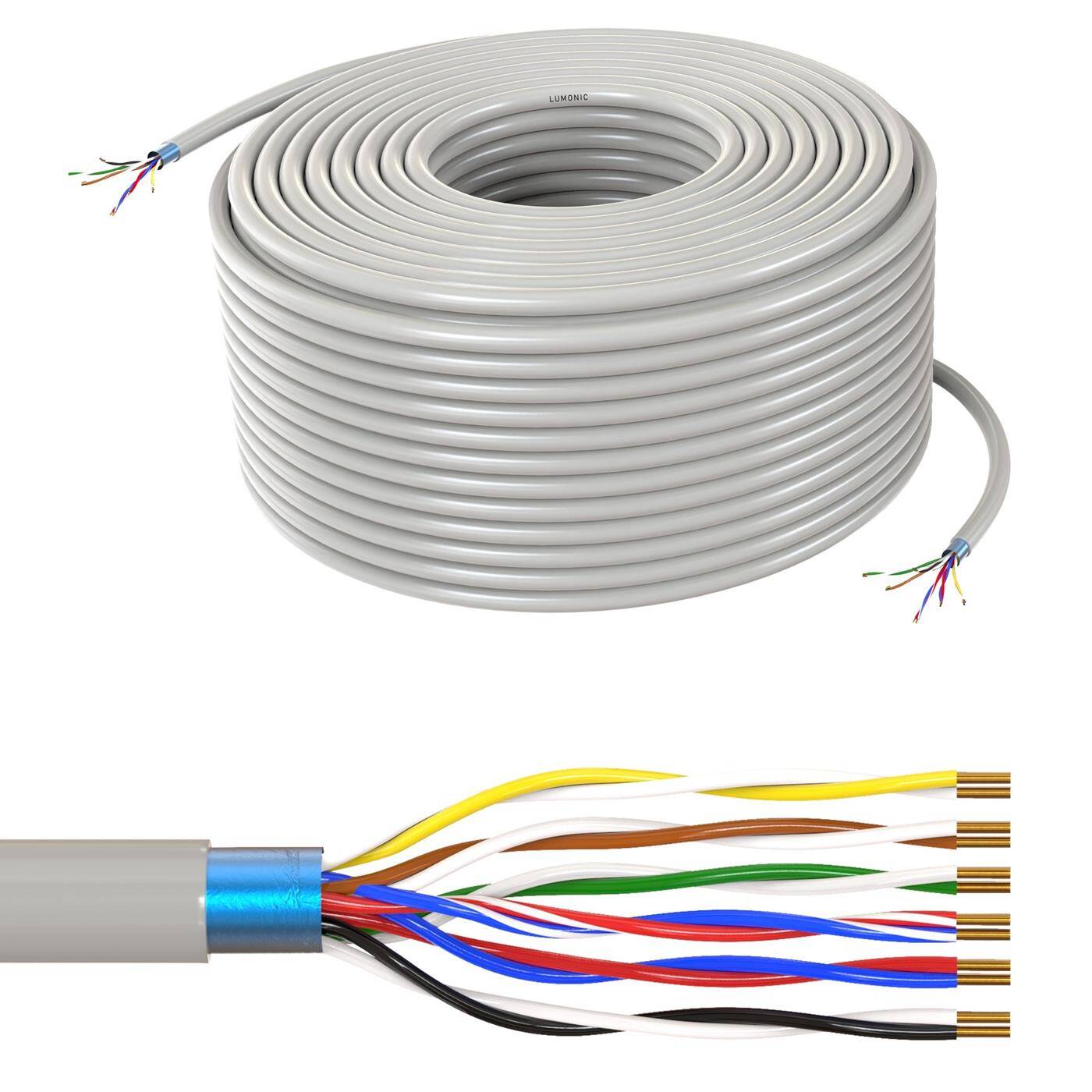 Lumonic Telephone cable JYSTY grey | 6x2x0,6mm CCA | 25m | color-coded & shielded | Meter marking | Telecommunication cable, Telephone connection cable
