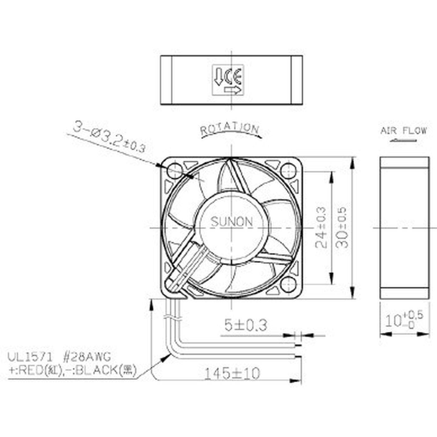 Fan 12V DC 0,39W 30x30x10mm 7,8m³/h 8600U/Min 7,8m³/h Sunon MF30101V21000UA99