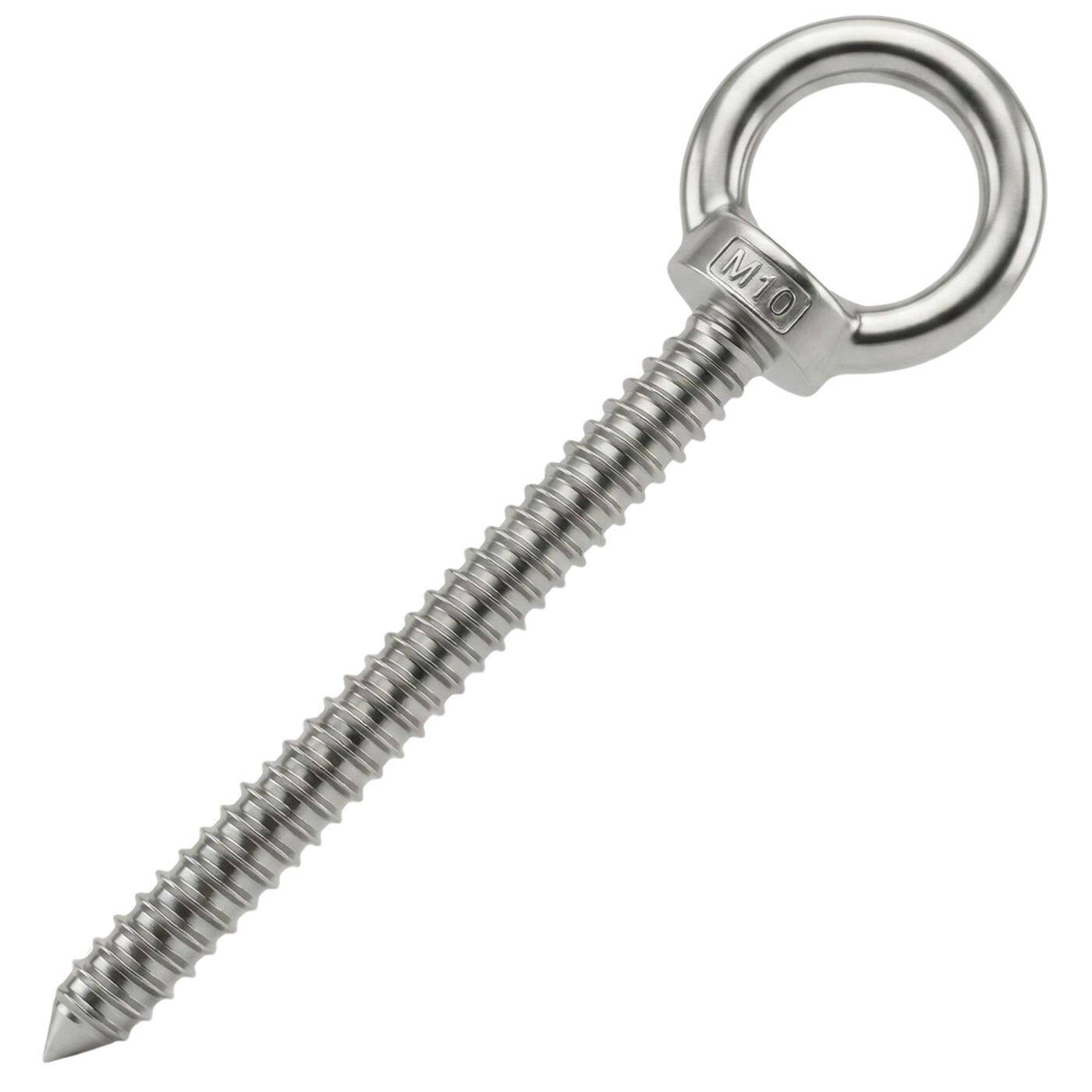 Lumonic Eye bolt V2A stainless steel with wood thread | M10x100mm |  | Attachment to beams/wooden posts | Eyebolt for awning, hammock, swing + chains