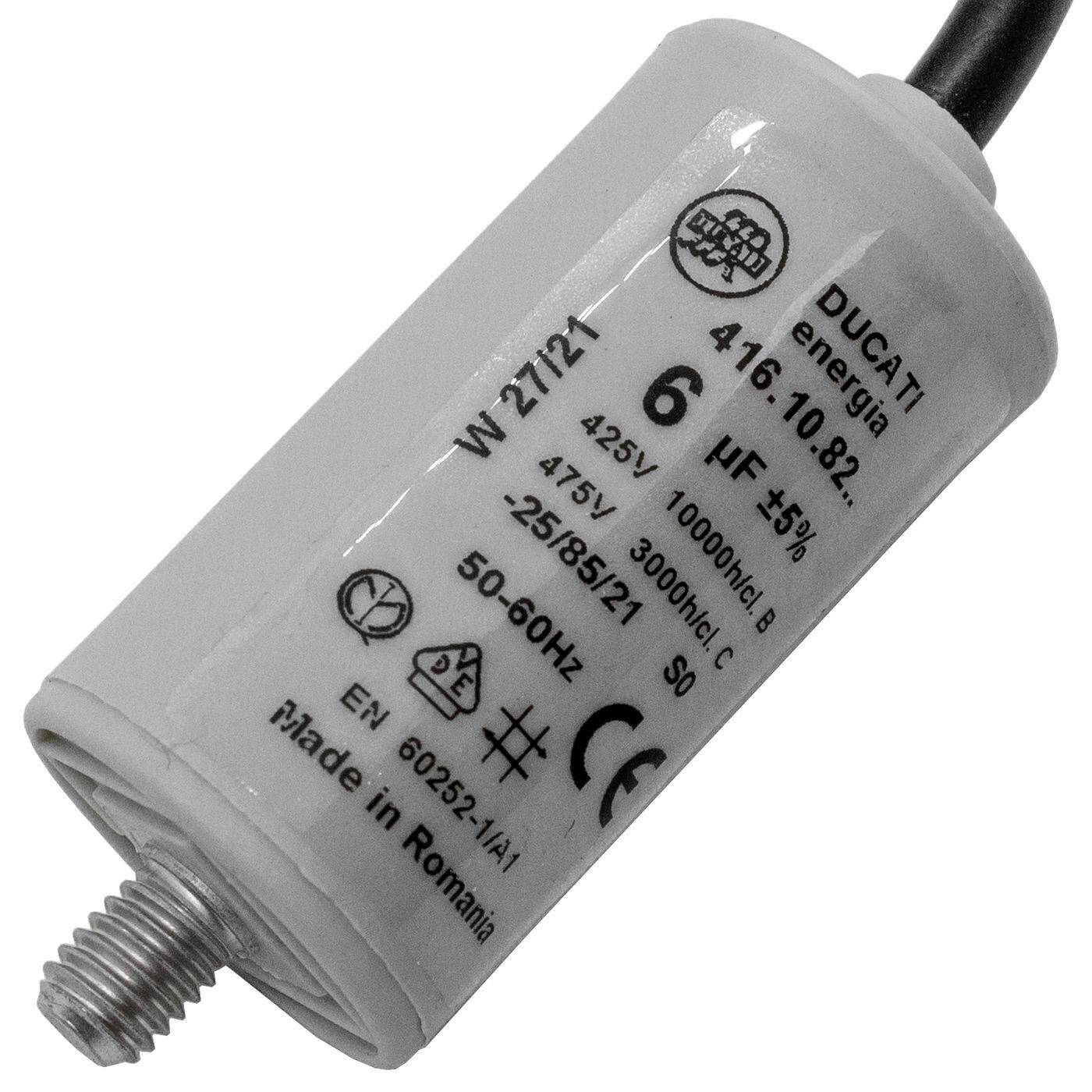 Starting capacitor Motor capacitor 6µF 425V 30x56mm Cable 35cm Ducati 416.10.82 B 6uF Starting capacitor Motor capacitor 6µF 425V 30x56mm Cable 35cm Ducati 416.10.82 B 6uF