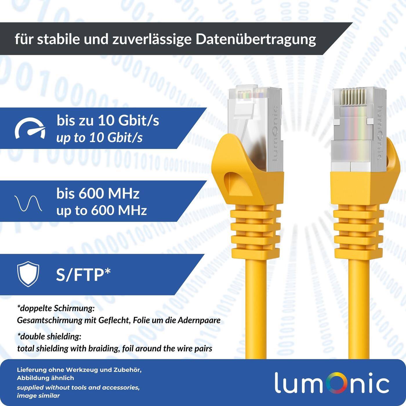 Lumonic CAT7 Patch Cable S/FTP 15m | RJ45 | Yellow | Ethernet LAN | Network cable