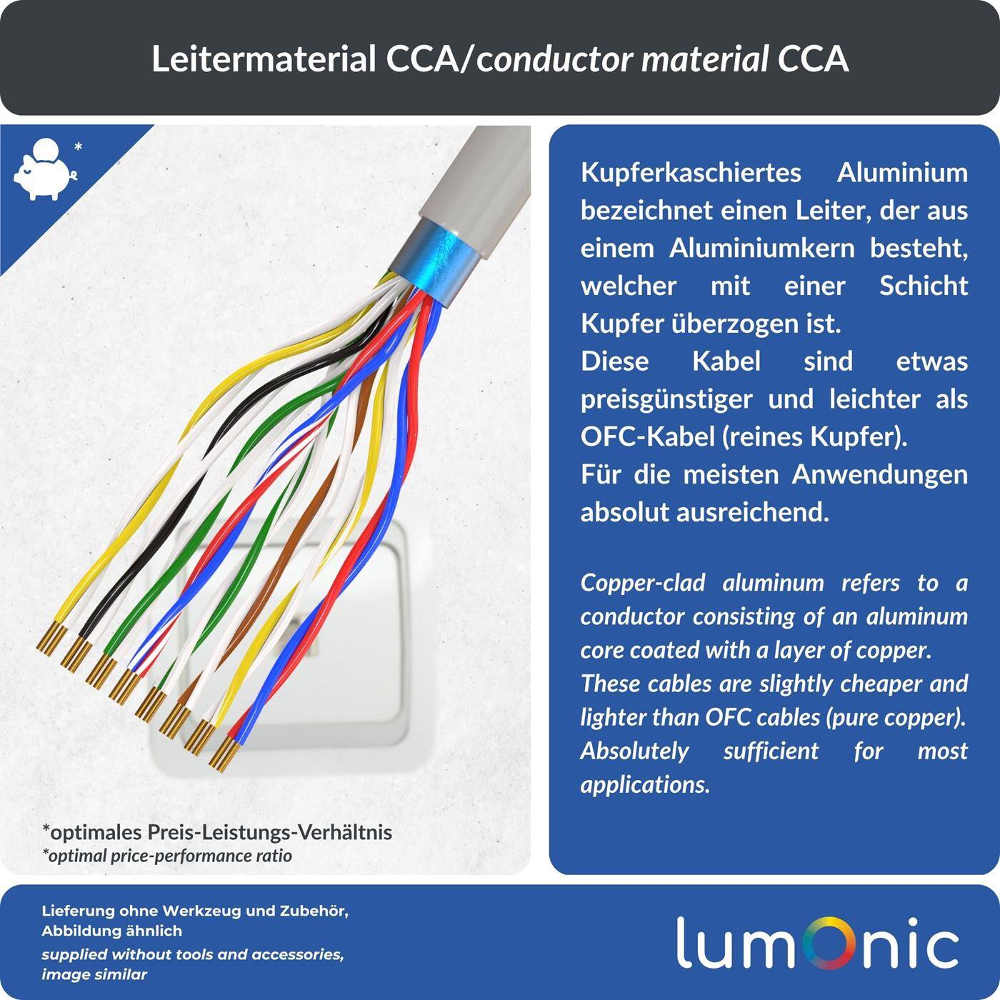 Lumonic Telefonkabel JYSTY grau | 8x2x0,6mm CCA | 100m | farbcodiert & geschirmt | Metermarkierung | Fernmeldekabel, Telefonanschlusskabel