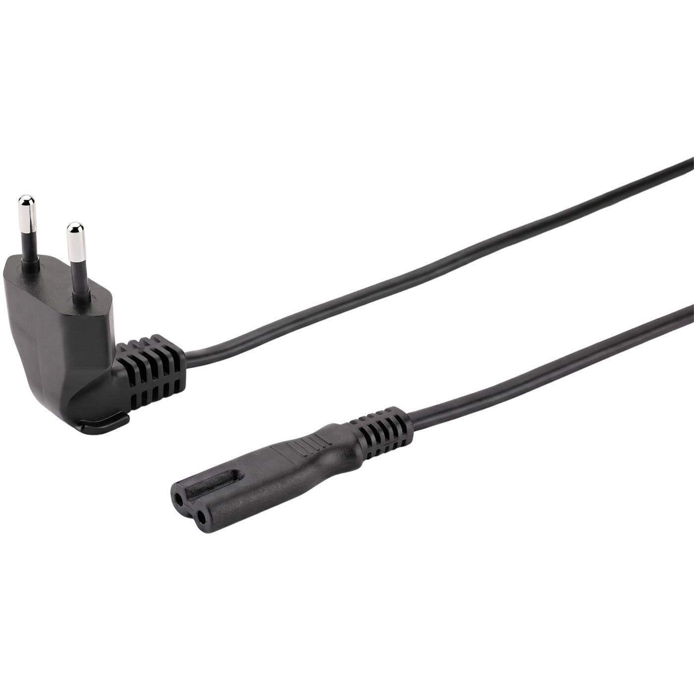 Lumonic Netzkabel Eurostecker 90° Gewinkelt auf C7, Schwarz 1 m, 230 V - 90° Winkelstecker spart Platz, für Steckdosen hinter Möbeln, Knickschutz gegen Kabelbruch, C7-Kupplung für TV und Konsole