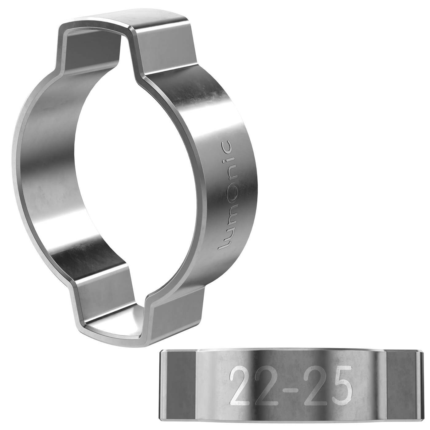 2x 2-Ohr-Schelle 22-25mm V2A Edelstahl Zweiohrschelle Schlauchschelle für Druckluft, Rohrsysteme, Garten, KFZ