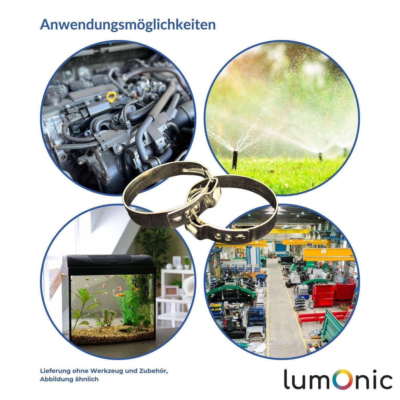 Lumonic I 20x 1-ear clip 5,3-6,5mm I V2A Stainless steel I Single ear clip I Hose clamp I for Compressed air, Pipe systems, Garden, CAR