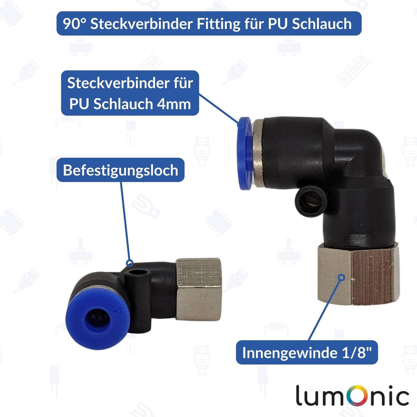 PU Schlauch 90° Steckverbinder Fitting mit Innengewinde 4mm*1/8Zoll Winkel-Verbinder L-Steckverbinder pneumatischer Steckverbinder Fitting Druckluft & Automatisierung