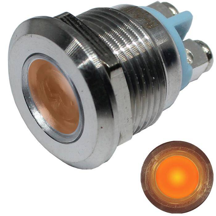 Edelstahl Kontrollleuchte V2A Signalleuchte Ø22mm LED Gelb IP67 Schraubanschluss Ø25x28mm -25...+70°C