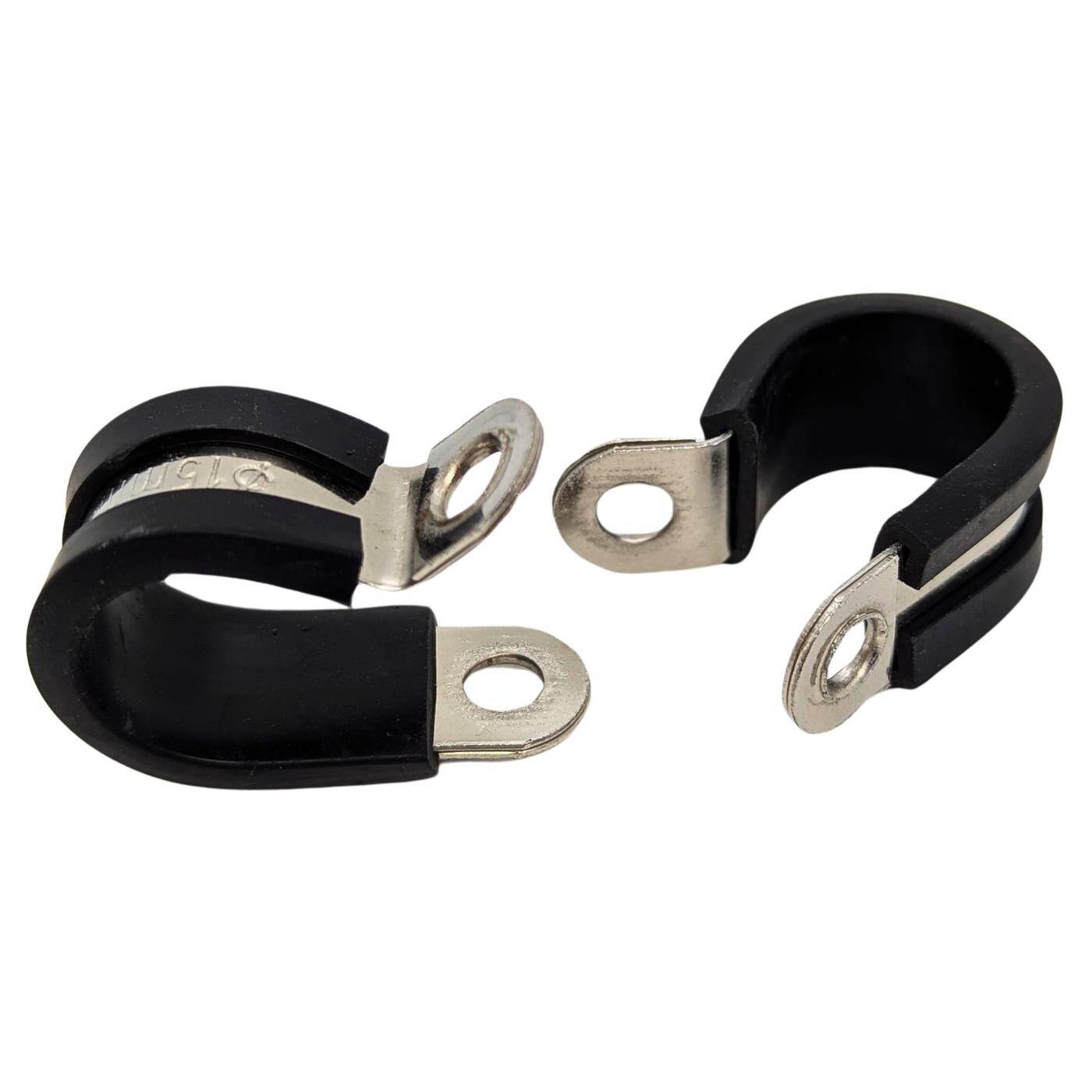 5x P-Clip Cable clamp Stainless steel V2A with Rubber 15mm Pipe clamp Mounting clip