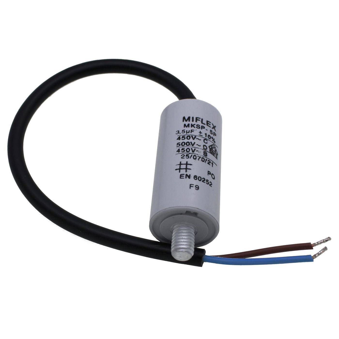 Anlaufkondensator Motorkondensator 3,5µF 450V 25x53mm Kabel 25cm Miflex 3,5uF