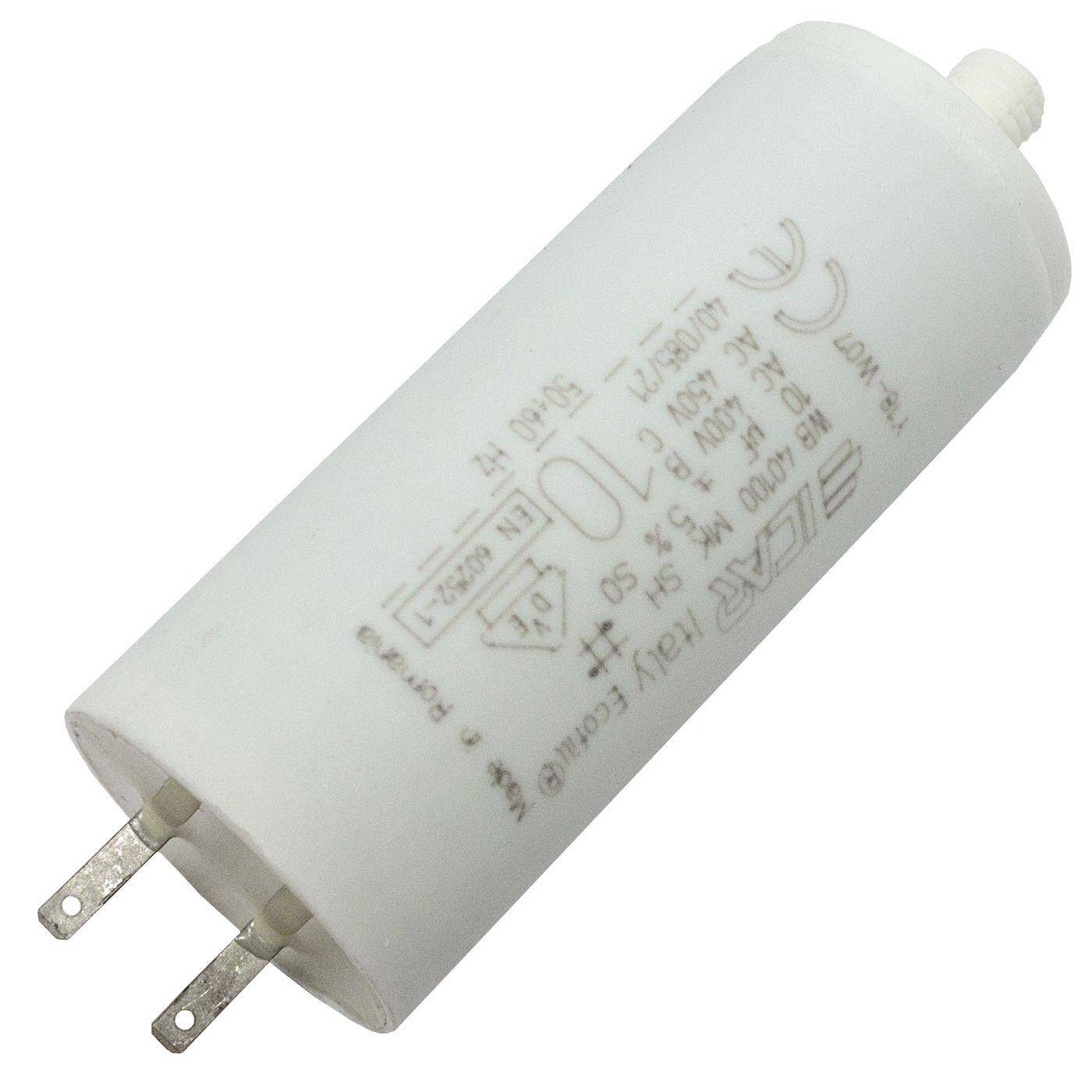 Anlaufkondensator Motorkondensator 10µF 450V 30x71mm Stecker 2,8x0,8mm ICAR 10uF