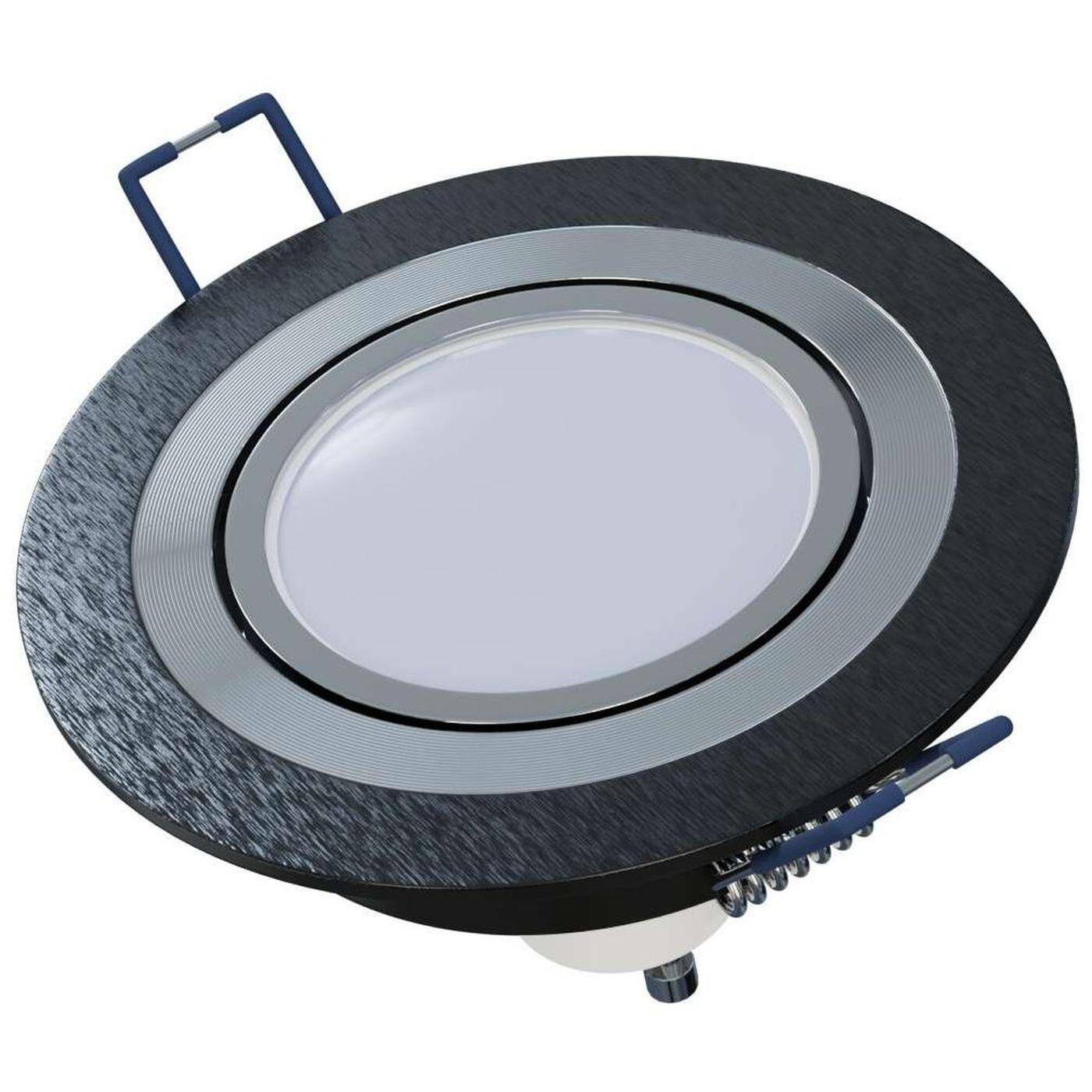 LED Einbaurahmen Rund 90x22mm Schwarz Aluminium Schwenkbar Spot GU10 MR16