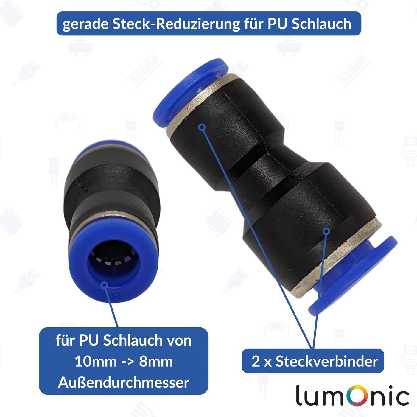 PU Schlauch Steckverbinder Reduzierung 10mm -> 8mm gerade Schnellverschluss Druckluft Reduzierung Schlauchreduzierung Pneumatik & Automatisierung