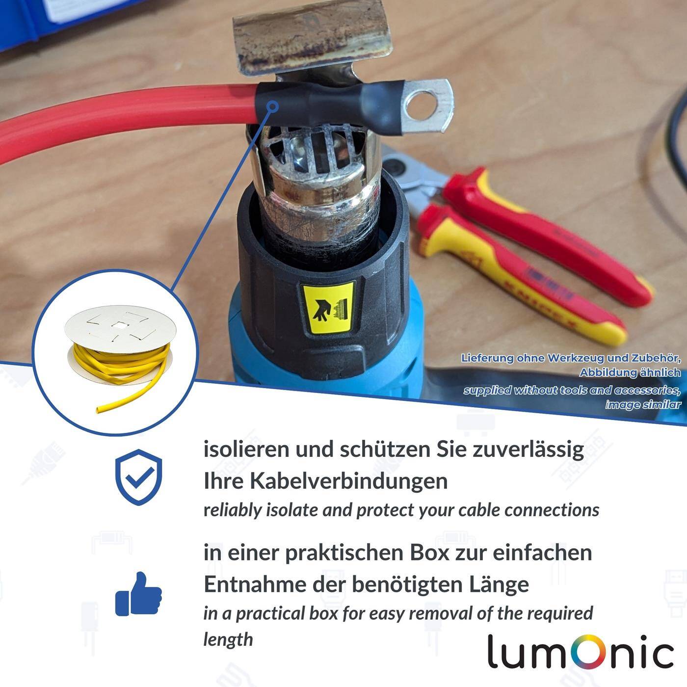 Lumonic 7m Schrumpfschlauch Box 3:1 Blau - Hier von: 6mm auf 2mm - Dickwandiger Schrumfpschlauch in verschiedenen Größen