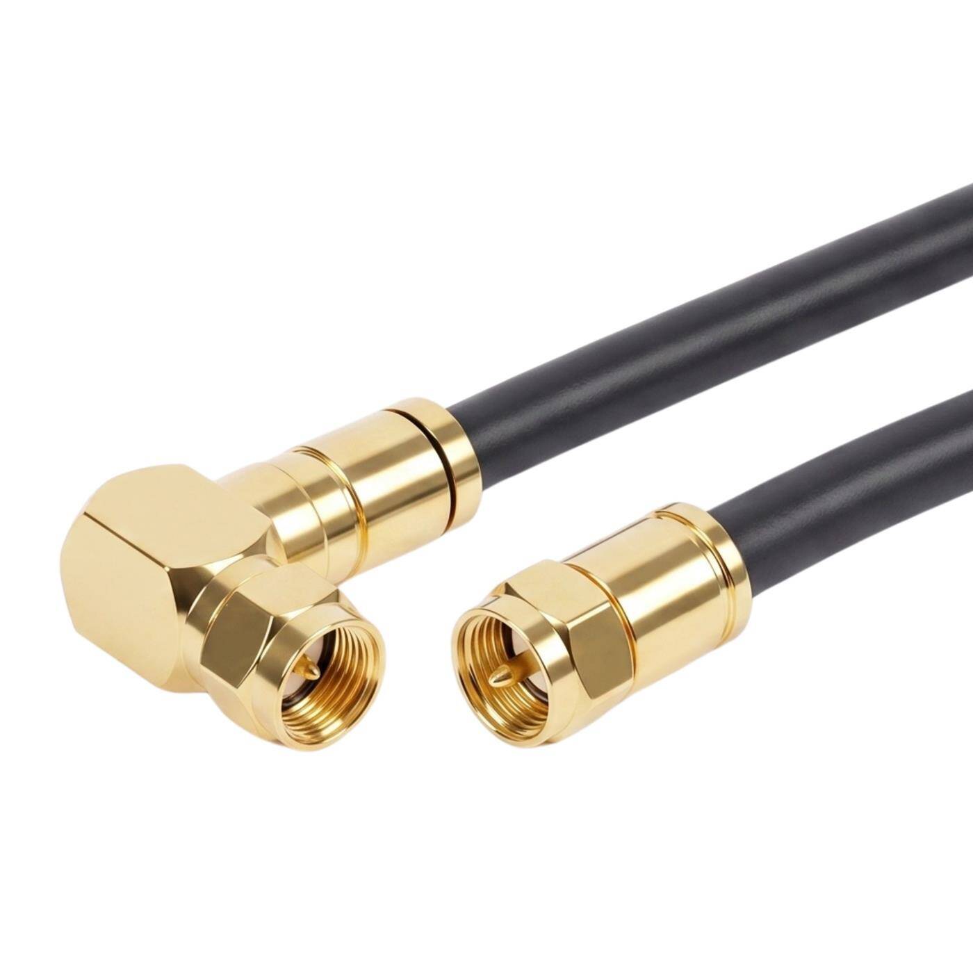 Lumonic 0,5m Antennenkabel RG6 | vergoldete F-Stecker gerade & 90° gewinkelt | schwarz | 4-fach geschirmt 120dB | fertig konfektioniert | Koaxialkabel, Sat Kabel, DVB-T2, Kabelinternet