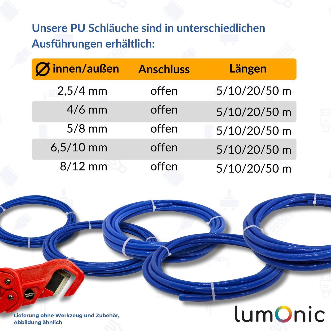 20m Druckluftschlauch PU 5/8mm Maschinenbau Pneumatiksysteme Werkstatt PU Schlauch Polyurethan flexibel, abriebfest