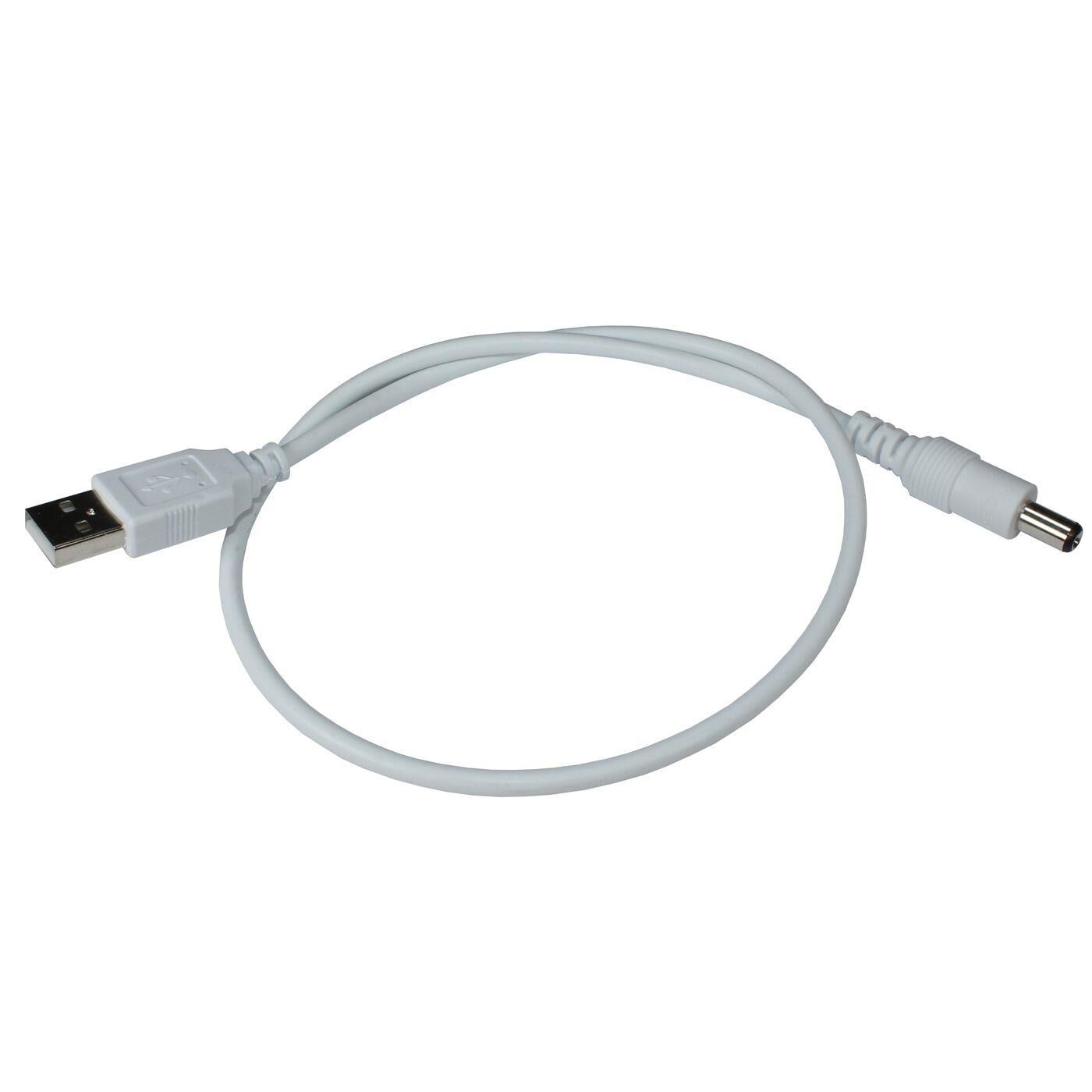 USB Cable -> DC Plug 50cm USB A + DC Plug 5,5/2,1mm White