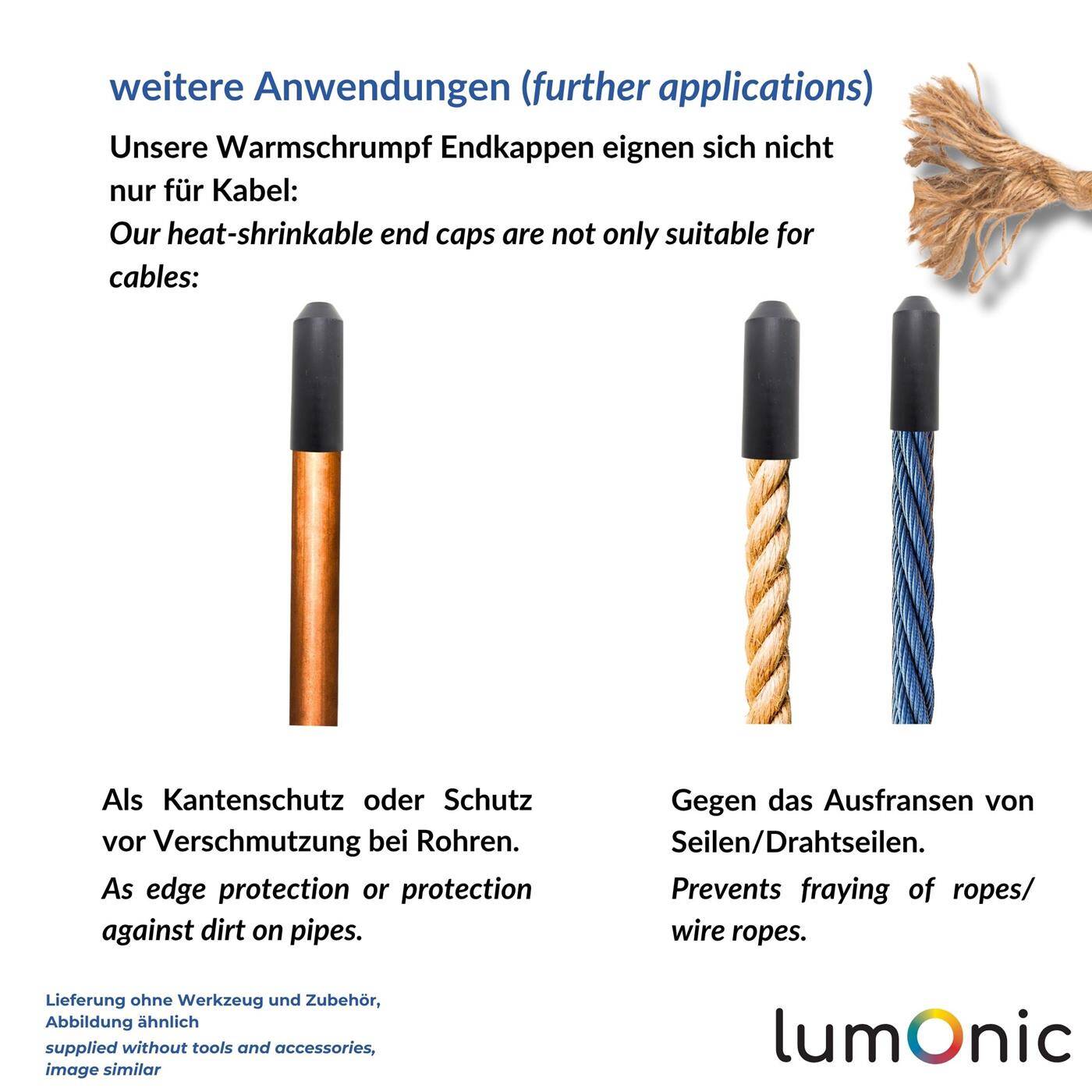 Warmschrumpf Endkappe mit Kleber 103 -> 50mm schwarz Verhältnis 2:1 vernetztes Polyolefin Schrumpfkappe für Kabel, Rohre und Seile