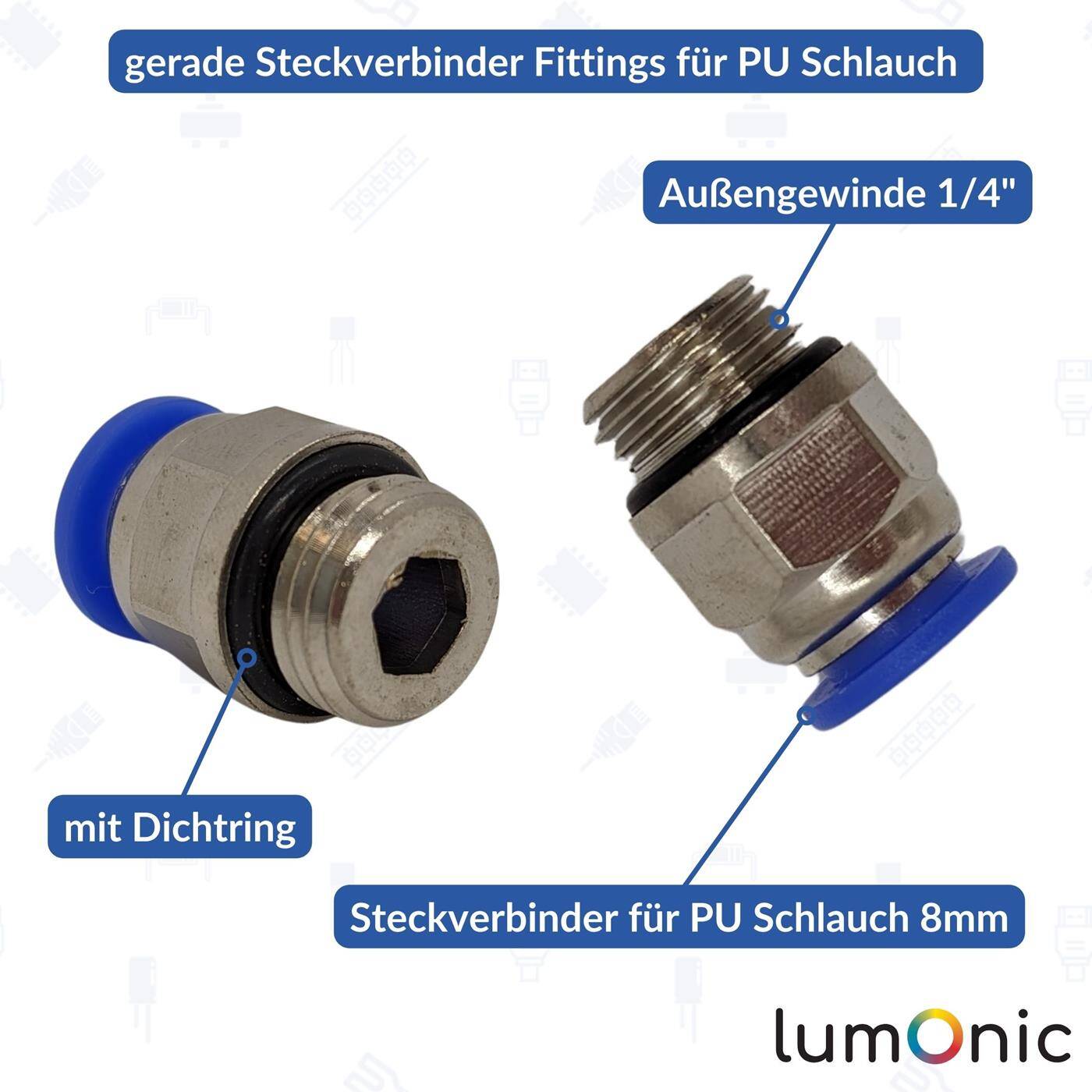 PU hose connector fitting with external thread 8mm*1/4inch straight Quick release fastener Pneumatic plug connector Hose connector Compressed air