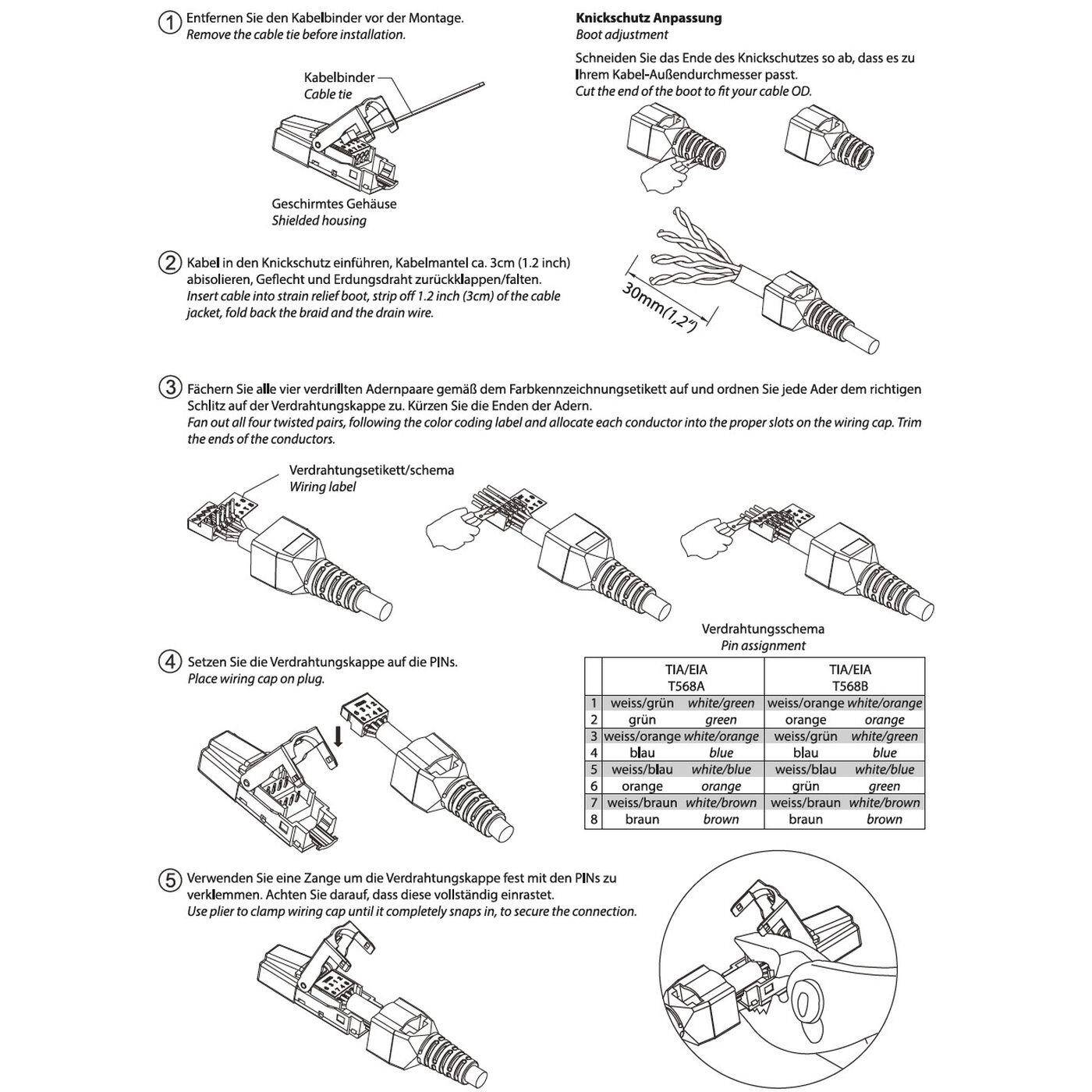 Netzwerkstecker werkzeuglos RJ45 Metall Stecker CAT6A LAN vergoldete Kontakte Cat 6a ohne Werkzeug Patchkabel CAT6 CAT5