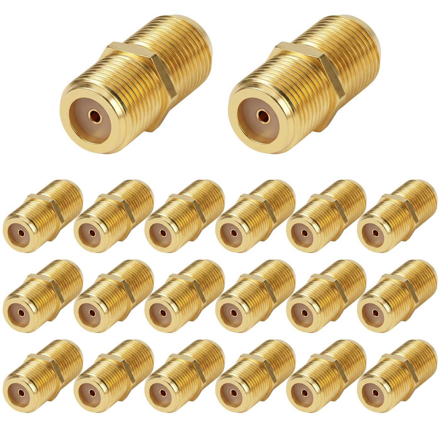 Lumonic 20 Piece F-connector gold-plated | SAT cable extension | Coaxial cable connector | F-socket coupling | for antenna cable, LNB, cable internet