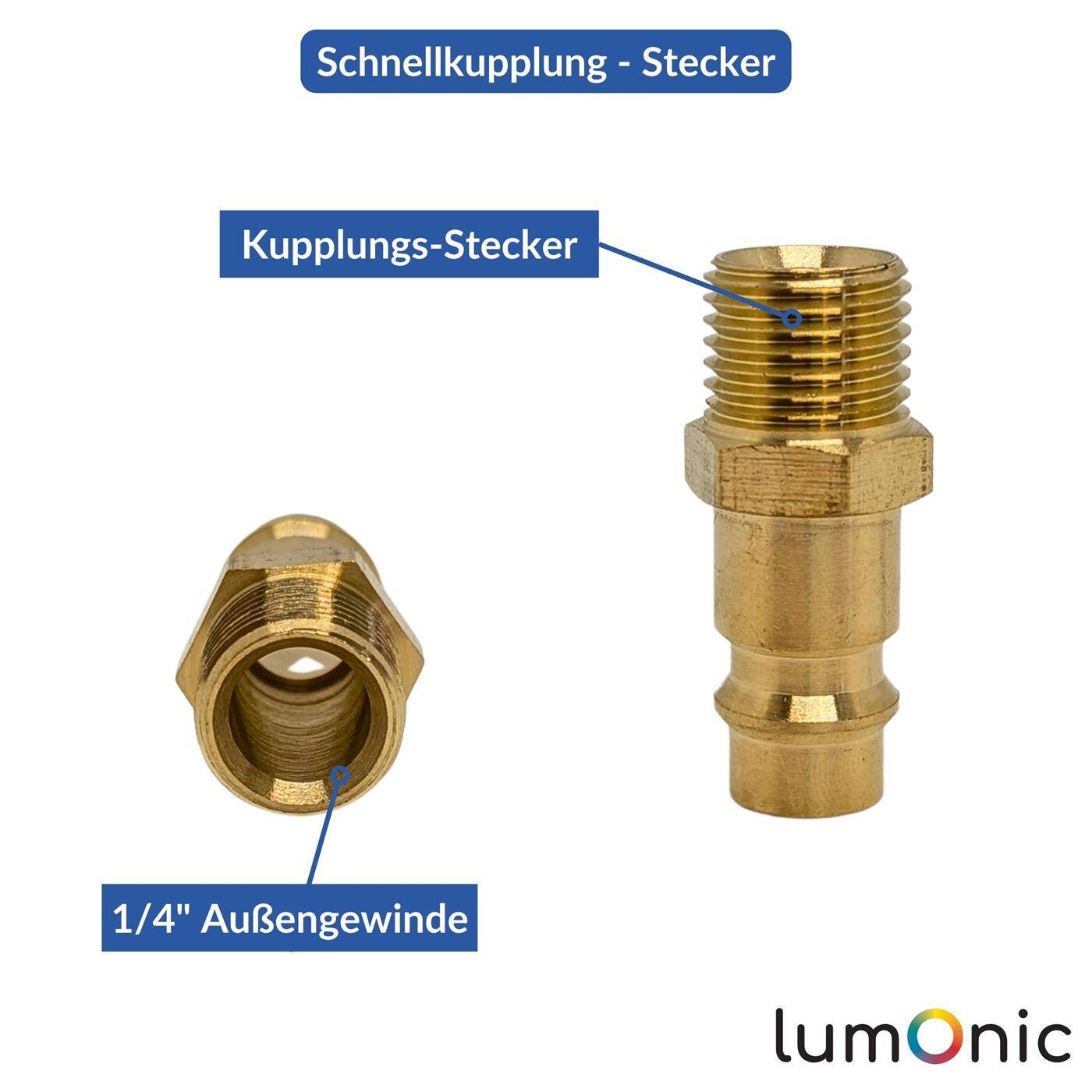 Coupling plug with external thread 1/4" made of brass Compressed air coupling plug Quick coupling for workshops, businesses and DIY enthusiasts