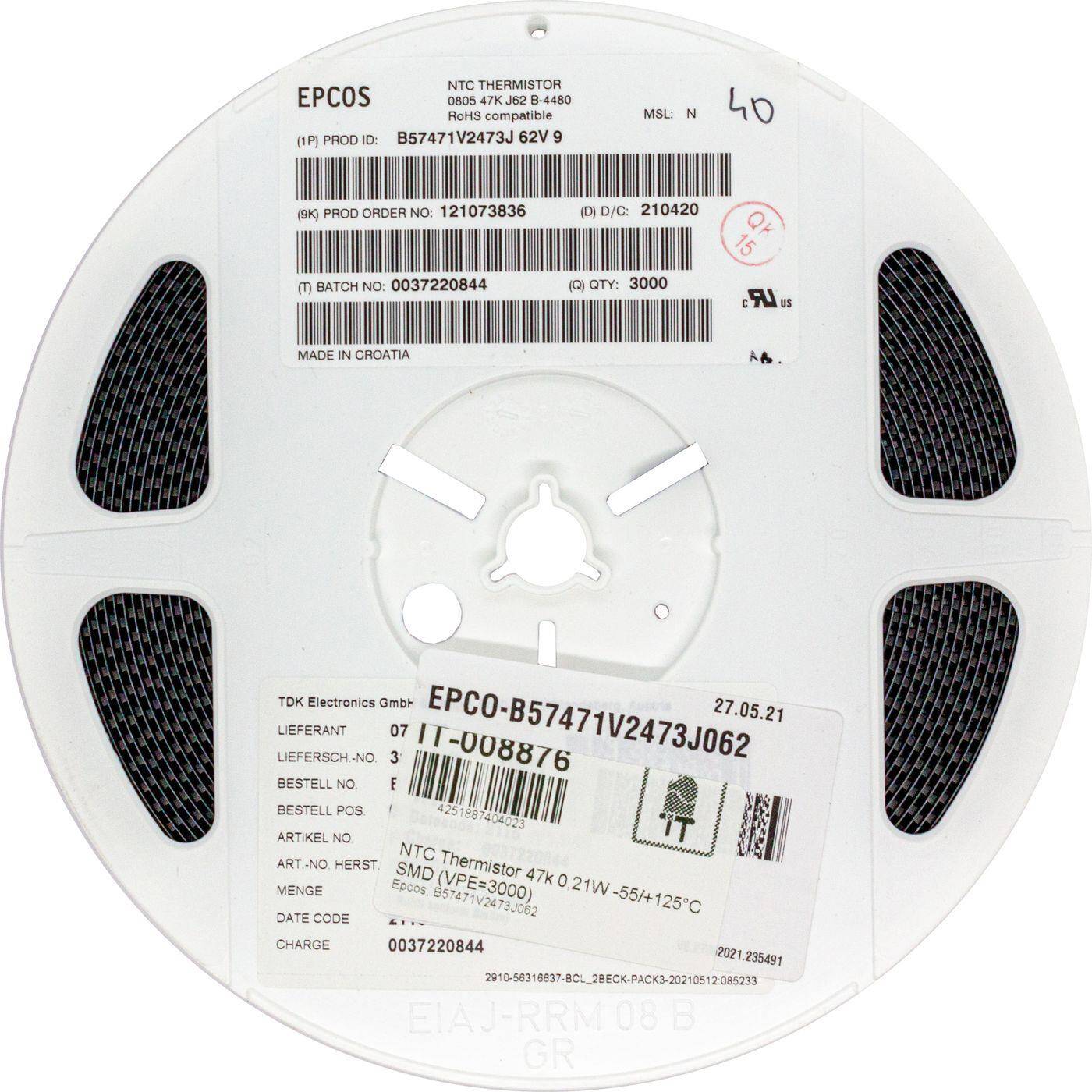 3000x Thermistor NTC Heat conductor  -55…+125°C 47000Ohm ±5% 0,21W Epcos B57471V2473J062