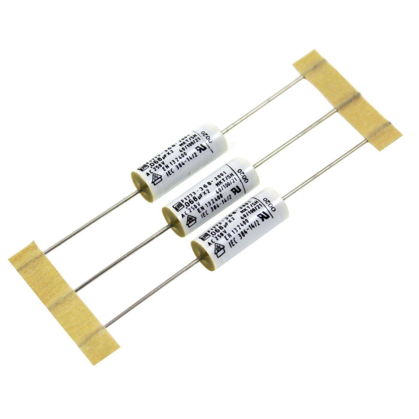 Vishay MKT Foil Capacitor | 0,068µF 253V AC I 2 connection cables I 2-Pin I 0,068uF, 68nF I EMC capacitor I Capacitor against flickering | for household appliances, power tools, building technology, industrial applications, LED
