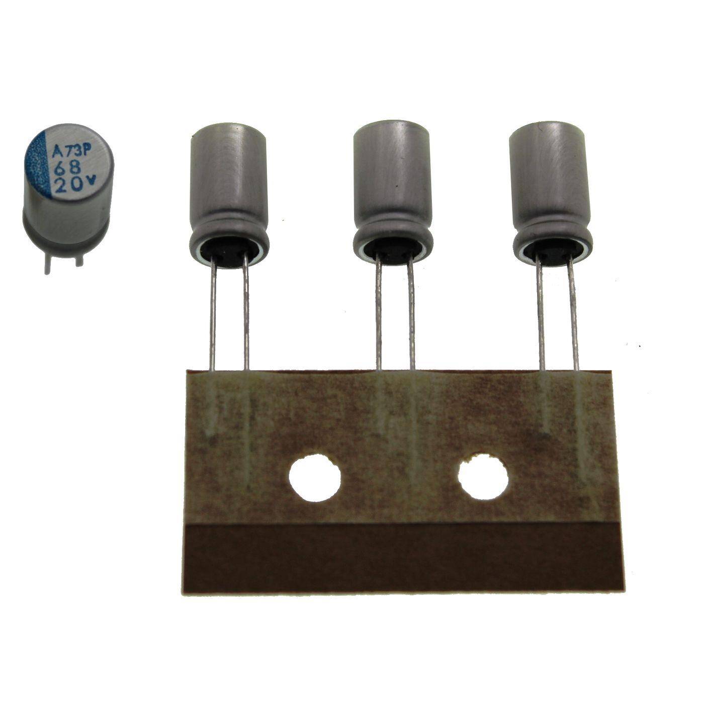 Elko Capacitor Radial 68µF 20V | Electrolytic capacitor up to a temperature of 105°C | 6,3x10,5mm | 68uF APSA200ETC680MFA5S United Chemi-Con
